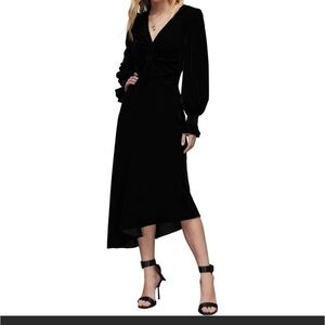AllSaints Naomi Long Sleeve Asymmetric Velvet Dress In Black Size 10